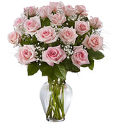 18 Premium Pink Roses Arranged in a vase with filler