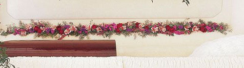 Amethyst and Ruby Hinge Spray of red and pink flowers for inside the casket