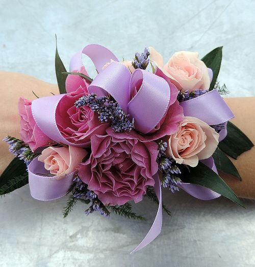 Blush Beauty Corsage with pink and peach flowers