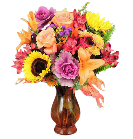 Bright Fall Flowers in Vase Medium