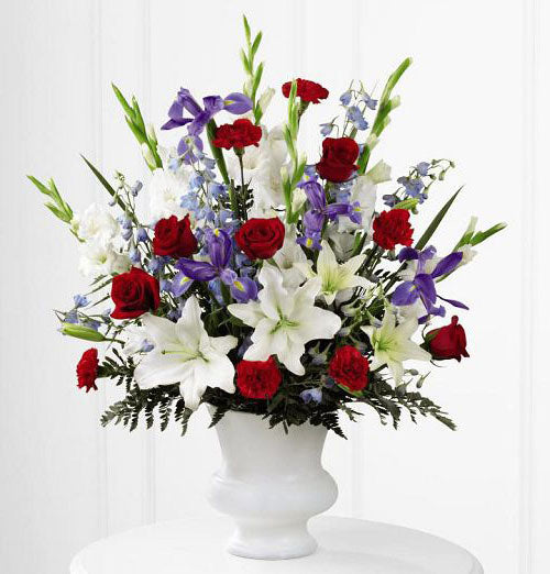 Cherished Farewell Patriotic sympathy arrangement in red