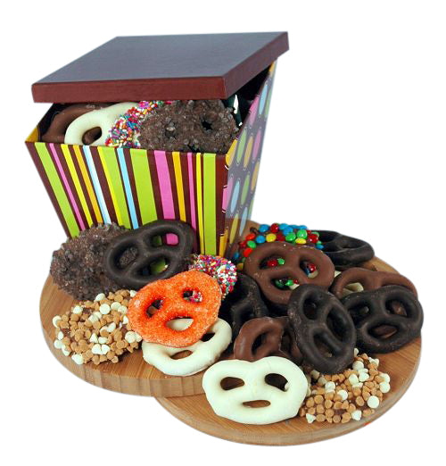 Assorted flavor chocolate covered pretzels in decorative gift box Large