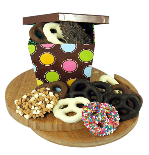 Assorted flavor chocolate covered pretzels in decorative gift box Small