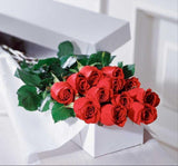 Dozen Red Roses in a long white box