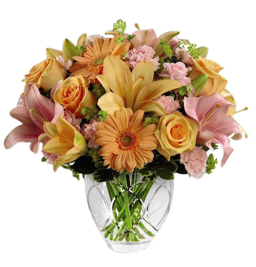 FTD Brighten your day bouquet with pastel pink and orange flowers Large