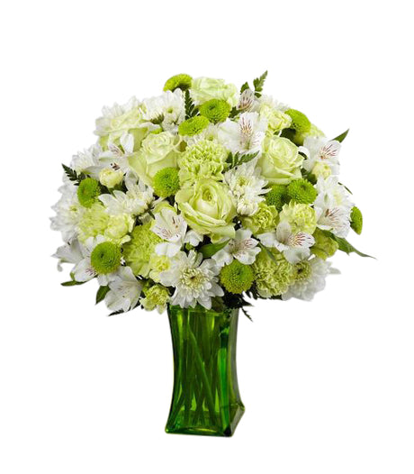 FTD Lime-Licious Bouquet of assorted lime green and white flowers in a green vase Large