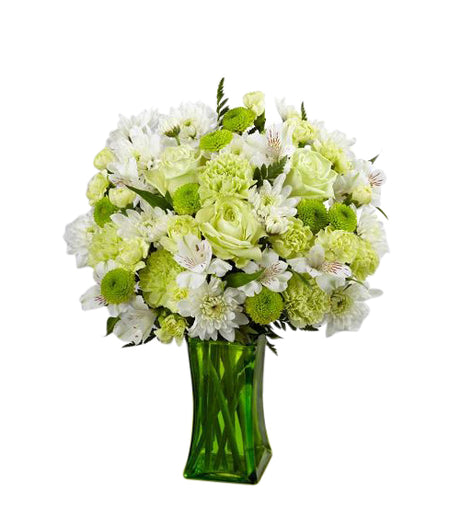 FTD Lime-Licious Bouquet of assorted lime green and white flowers in a green vase Medium