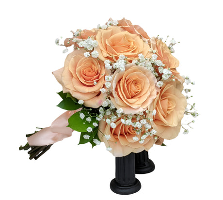 Graceful Rose Clutch Bouquet - Peach - 12 Roses