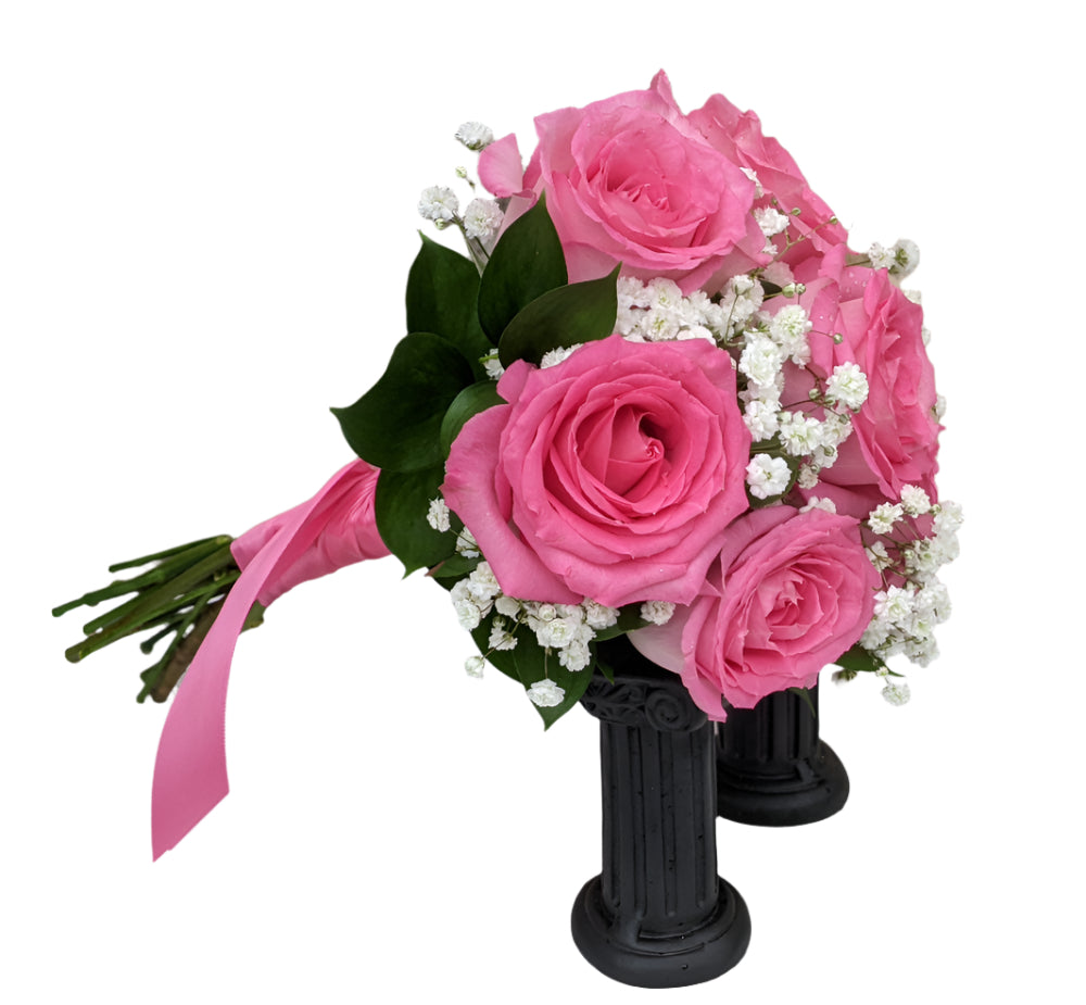 Graceful Rose Clutch Bouquet - Hot Pink - 6 Roses