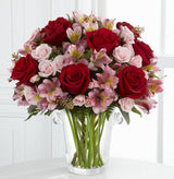 Graceful Wishes Bouquet of red roses with pink Peruvian lilies in Vera Wang vase Large