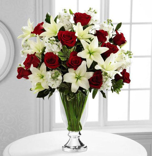  white lilies and white stock in Vera Wang vase Small