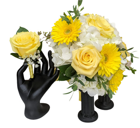 Hydrangea, Rose and Gerbera Prom Flower Package - Yellow