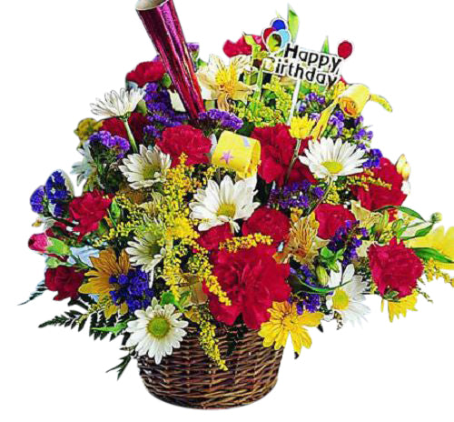 Happy Birthday Flower Basket Arrangement