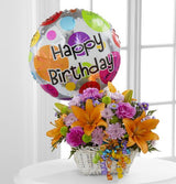 Birthday Flowers Arranged in Basket with Mylar Balloon Medium