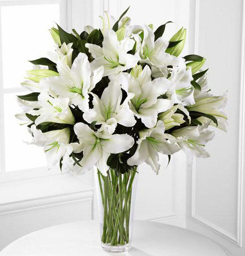 Always in my Heart funeral flower arrangement of all white flowers Large