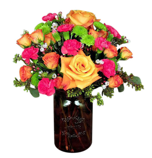 Mom's mason jar flower bouquet of roses