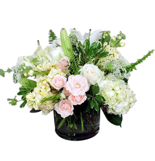 Mother's garden fresh flower bouquet with cream and white spray roses