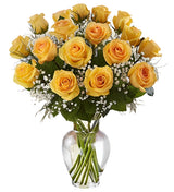 18 Premium Yellow Roses Arranged in a vase with filler