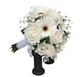 White rose and white gerbera daisy clutch bouquet for prom