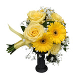 Yellow rose and yellow gerbera daisy clutch bouquet for prom