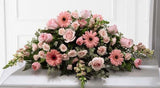 Sweet Farewell Funeral Flower Casket Spray with assorted pink flowers Medium