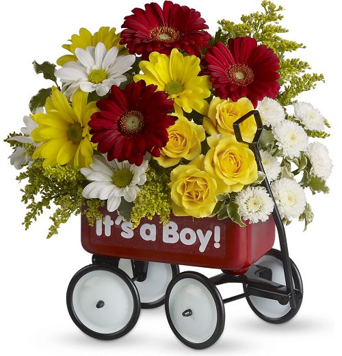 Teleflora Baby's Wow Wagon with yellow