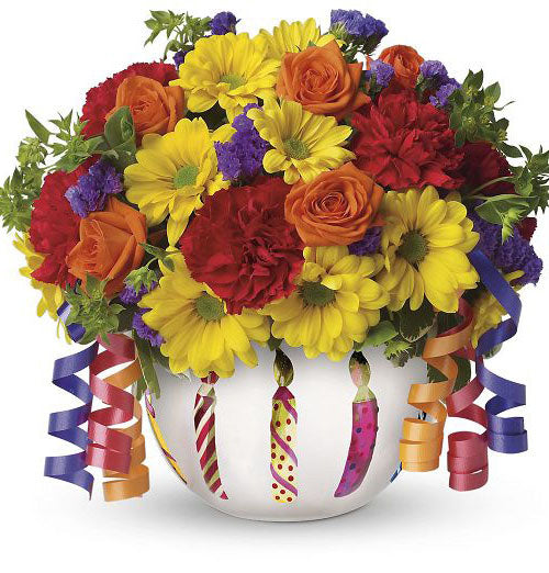 Teleflora Celebration Bowl flower bouquet for birthday