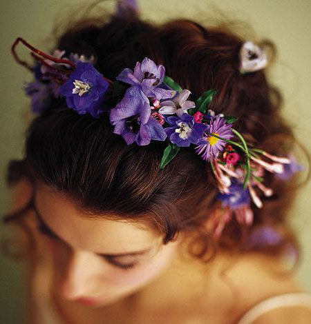 Headpiece of assorted purple flowers