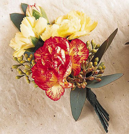 Orange and yellow boutonniere