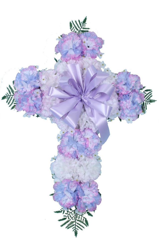 Purple and white silk outdoor memorial wreath