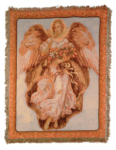 Angel with roses sympathy throw blanket