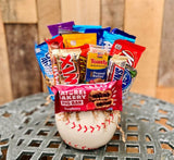 Baseball themed snack gift basket