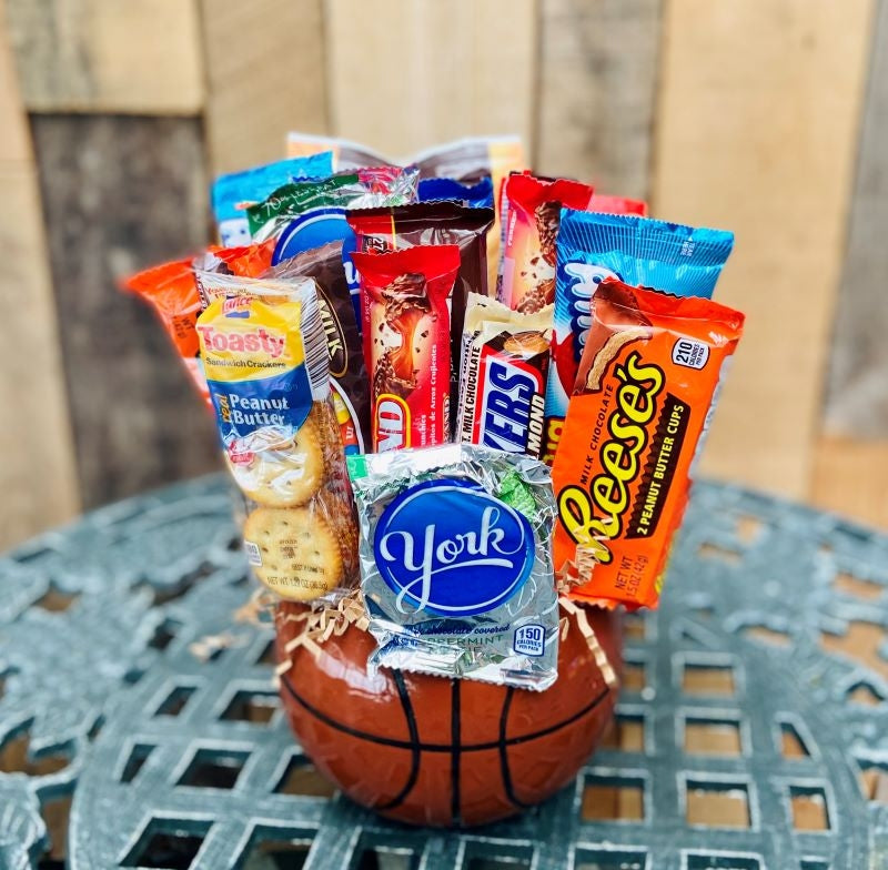 Basketball themed snack gift basket