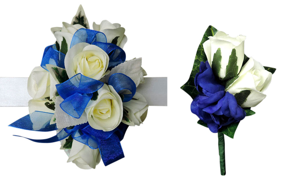 Blue and White Silk Flower Prom Package