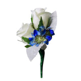 Blue and white silk flower boutonniere