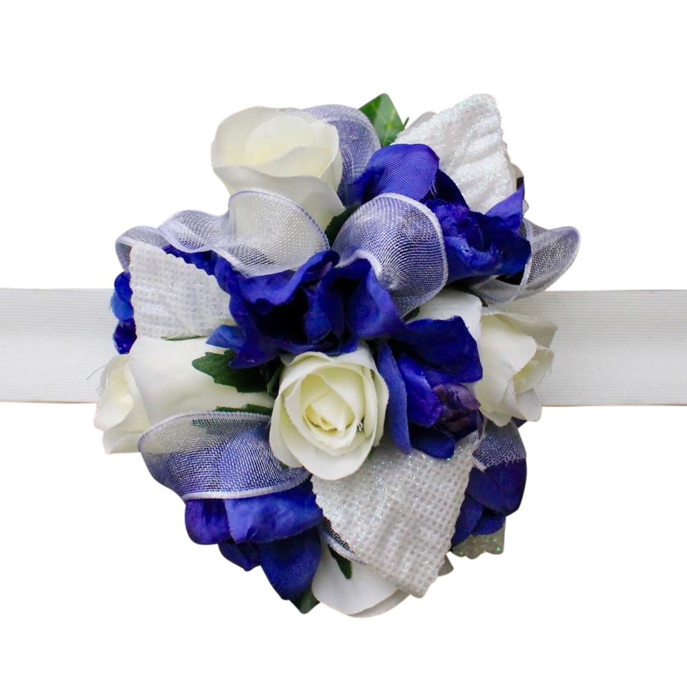 Blue and White Silk Flower Corsage