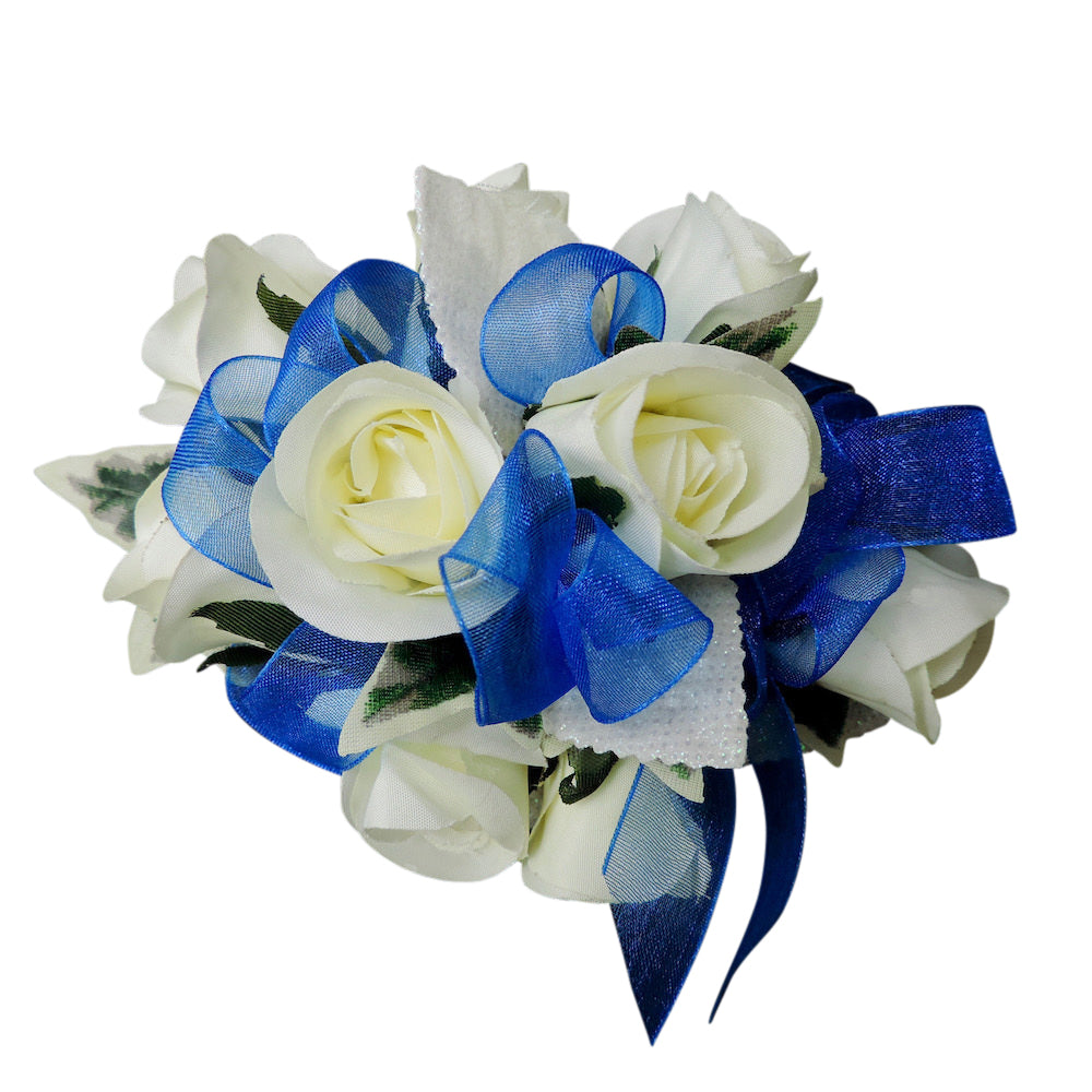 Silk Blue and White Flowers on Corsage