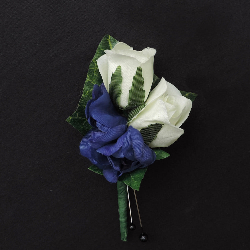 Blue and white silk boutonniere