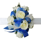 Blue and White Silk Flower Slap Bracelet Corsage