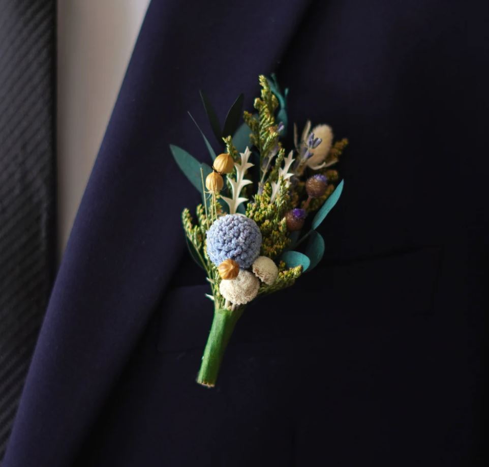 Aqua Allure Dried Flower Boutonniere