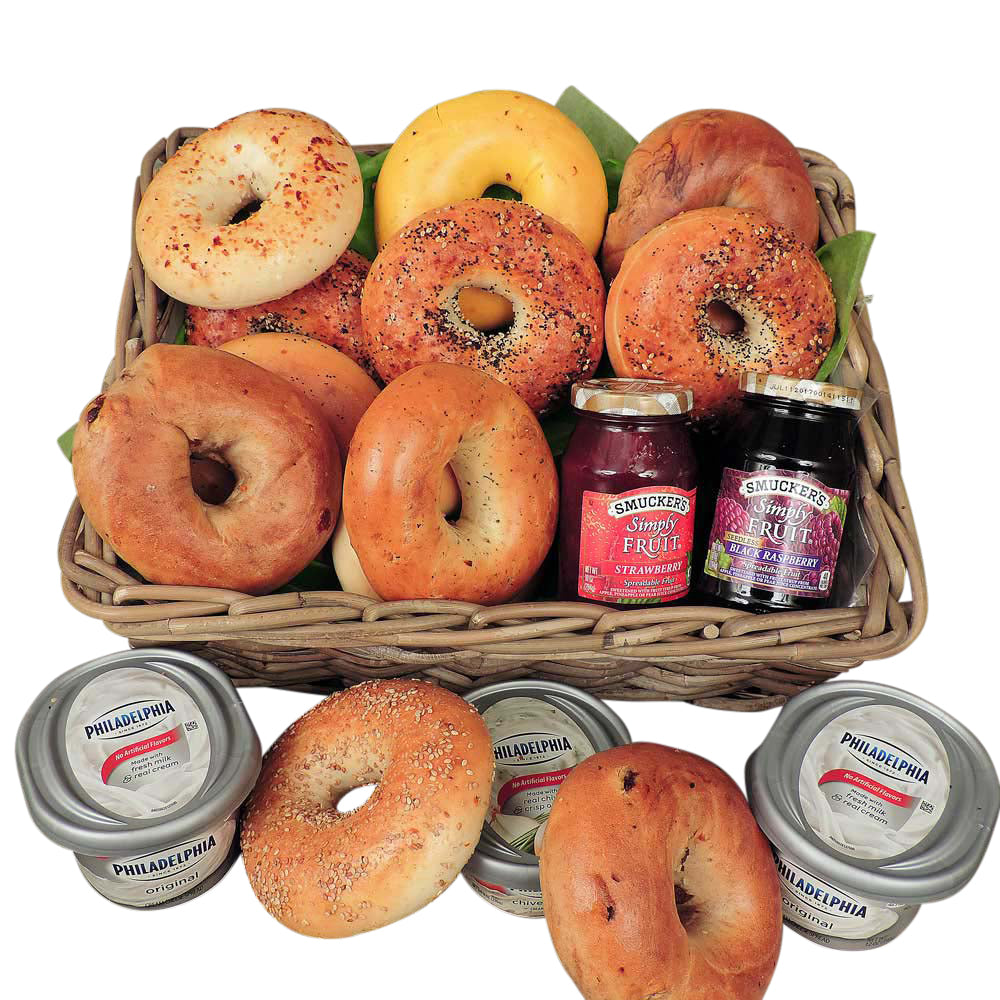 Breakfast basket of assorted bagels and spreads Small