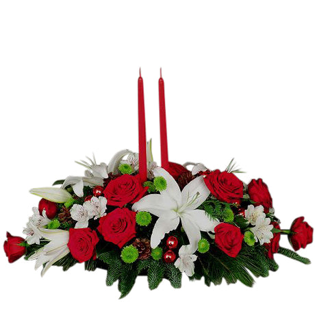 Candlelight and Roses centerpiece with taper candles medium