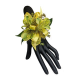 Cherish corsage - yellow peruvian lily corsage with greens