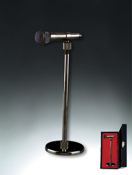 Black miniature microphone on stand