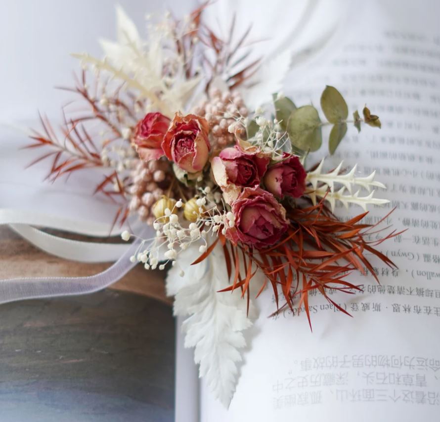 Burning Beauty Dried Flower Corsage Close Up