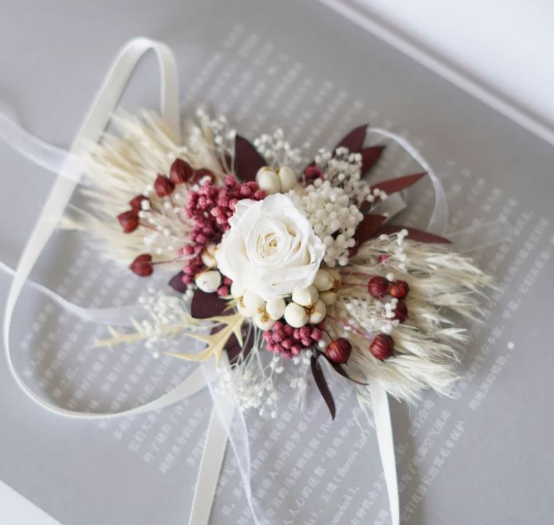 Elegance and Grace Dried Flower Corsage Close Up