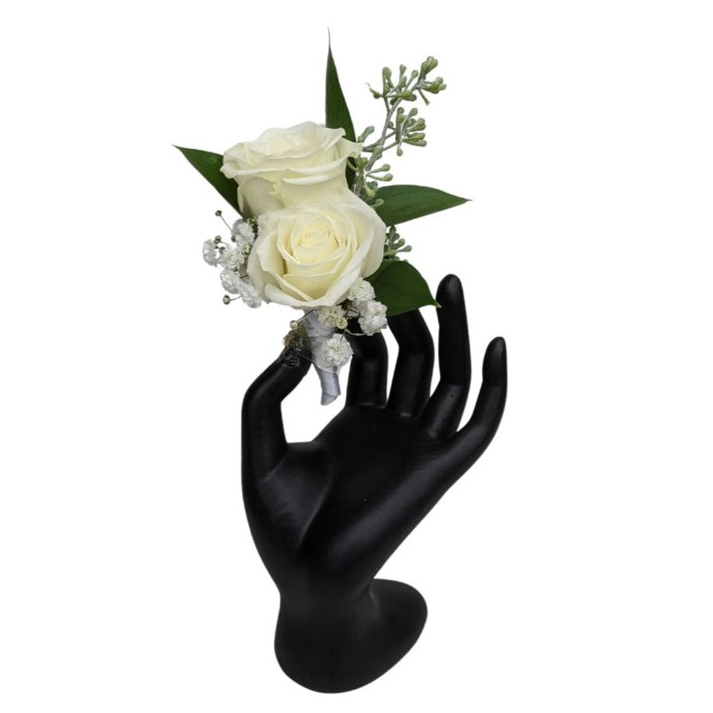 Double Rose Boutonniere - White