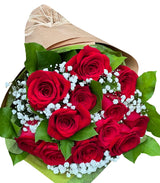 12 Red Roses With Babies Breath