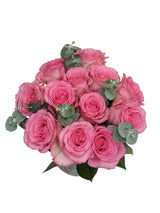 Dozen Pink Roses with Eucalyptus