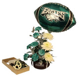 Philadelphia Eagles flower bouquet with chocolate pretzels